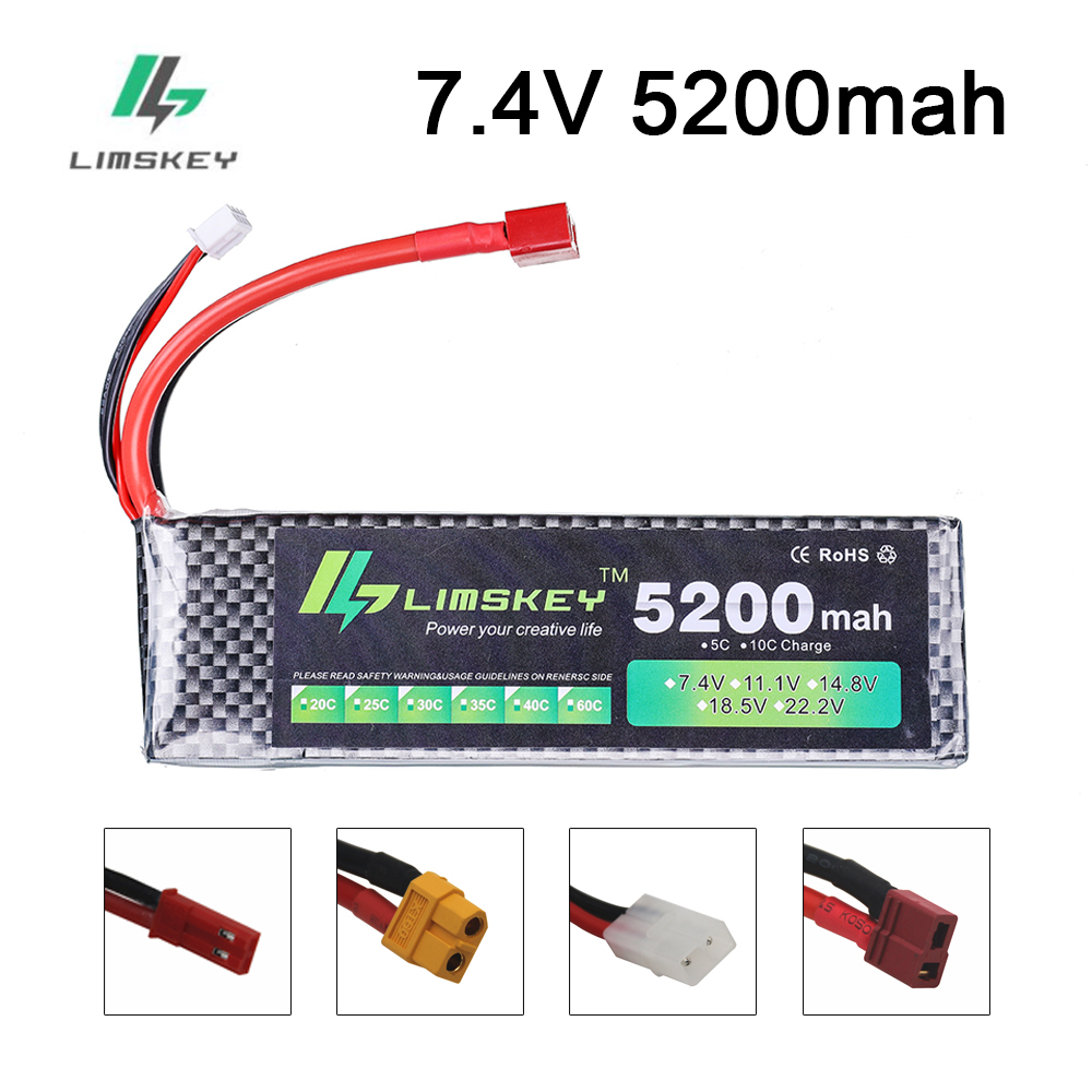 Drone Battery Lipo - Limskey batterie d'alimentation 7.4V 5200mAh batterie