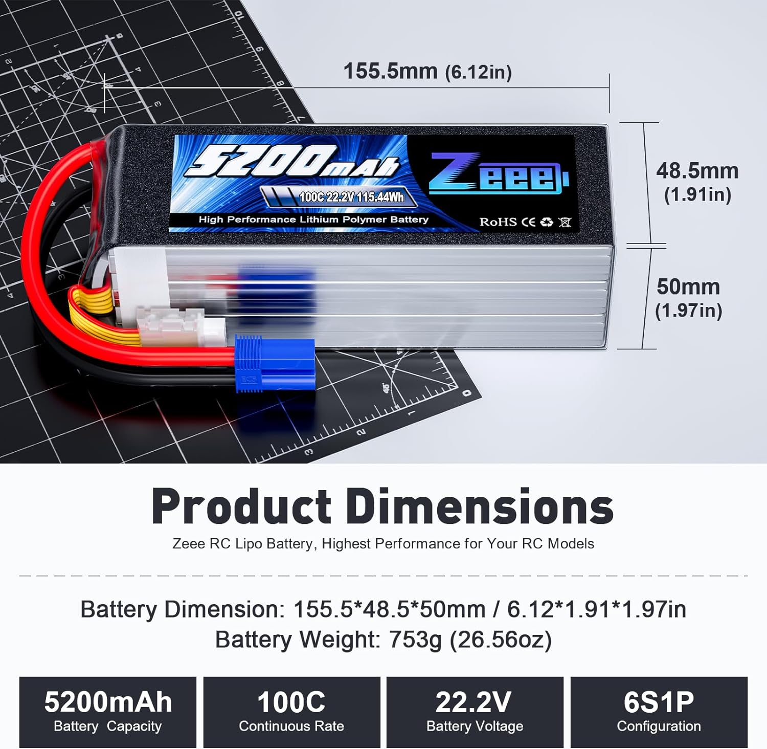 Zeee-Batterie Lipo 6S, 5200mAh - Drone Battery 6S avis et prix